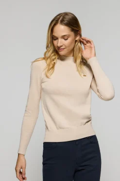 Polo Club Pulls*Pull en maille avec col montant et bouton nacré PC Beige