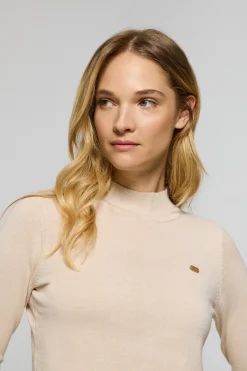 Polo Club Pulls*Pull en maille avec col montant et bouton nacré PC Beige