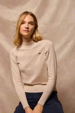 Polo Club Pulls*Pull en maille avec col montant et bouton nacré PC Beige