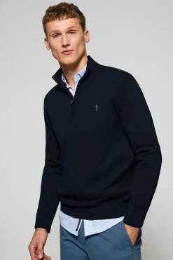 Polo Club Pulls*Pull en maille zippé et Rigby Go brodé Bleu Marine