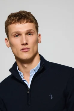 Polo Club Pulls*Pull en maille zippé et Rigby Go brodé Bleu Marine