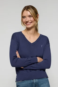 Polo Club Pulls*Pull en maille à col en V et logo brodé Rigby Go Bleu océan