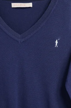 Polo Club Pulls*Pull en maille à col en V et logo brodé Rigby Go Bleu océan