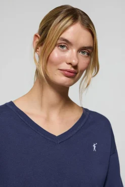 Polo Club Pulls*Pull en maille à col en V et logo brodé Rigby Go Bleu océan