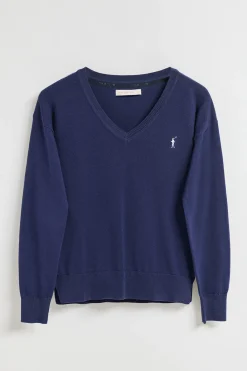 Polo Club Pulls*Pull en maille à col en V et logo brodé Rigby Go Bleu océan