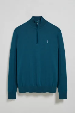 Polo Club Pulls*Pull en maille bleu vert zippé et logo Rigby Go brodé Vert Bleuâtre