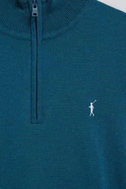 Polo Club Pulls*Pull en maille bleu vert zippé et logo Rigby Go brodé Vert Bleuâtre