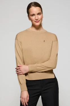 Polo Club Pulls*Pull en maille couleur caramel chiné à col ras du cou et logo brodé Rigby Go Caramelo Vigoré