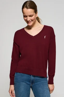 Polo Club Pulls*Pull en maille à col en V et logo brodé Rigby Go Grenat