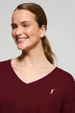 Polo Club Pulls*Pull en maille à col en V et logo brodé Rigby Go Grenat