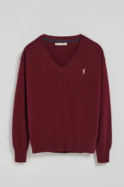 Polo Club Pulls*Pull en maille à col en V et logo brodé Rigby Go Grenat