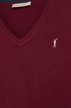 Polo Club Pulls*Pull en maille à col en V et logo brodé Rigby Go Grenat