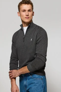 Polo Club Pulls*Pull en maille gris foncé chiné zippé et logo brodé Rigby Go Gris Oscuro Vigoré