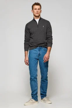 Polo Club Pulls*Pull en maille gris foncé chiné zippé et logo brodé Rigby Go Gris Oscuro Vigoré