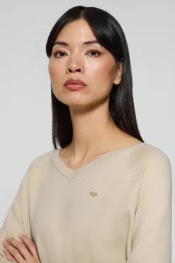 Polo Club Pulls*Pull en maille Katniss avec bouton nacré Beige