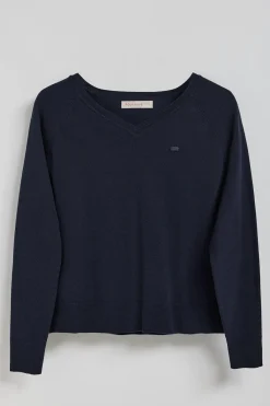 Polo Club Pulls*Pull en maille Katniss avec bouton nacré Bleu Marine