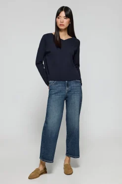 Polo Club Pulls*Pull en maille Katniss avec bouton nacré Bleu Marine