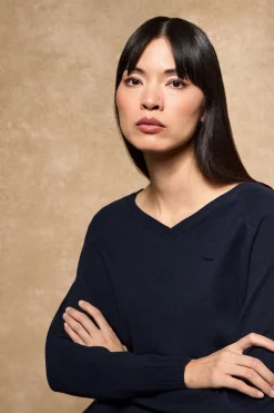 Polo Club Pulls*Pull en maille Katniss avec bouton nacré Bleu Marine