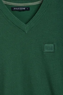 Polo Club Pulls*Pull en maille Kendrick vert à col en V et détails Vert Bouteille