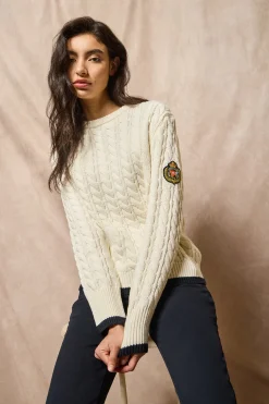 Polo Club Pulls*Pull en maille torsadée avec écusson Nautic Beige