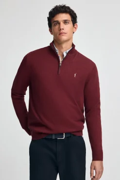 Polo Club Pulls*Pull à fermeture éclair partielle en laine mélangée avec broderie Rigby Go Grenat