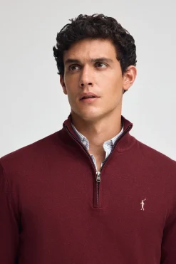 Polo Club Pulls*Pull à fermeture éclair partielle en laine mélangée avec broderie Rigby Go Grenat