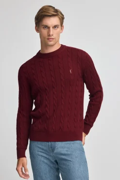Polo Club Pulls*Pull en maille tressée en laine mélangée avec broderie Rigby Go Grenat