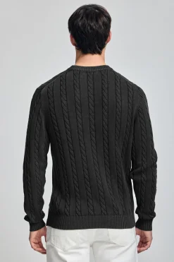 Polo Club Pulls*Pull gris tressé garment dye et logo brodé Asphalte