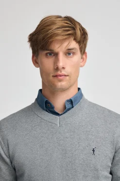 Polo Club Pulls*Pull à col en V en laine mélangée avec broderie Rigby Go Gris Chiné
