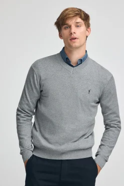 Polo Club Pulls*Pull à col en V en laine mélangée avec broderie Rigby Go Gris Chiné