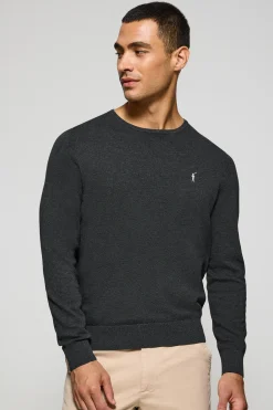 Polo Club Pulls*Pull gris chiné en maille à col ras du cou et broderie Rigby Go Gris Oscuro Vigoré