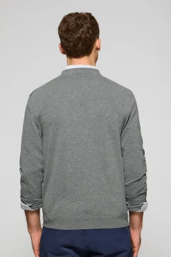 Polo Club Pulls*Pull gris chiné en maille à col en V et broderie Rigby Go Gris Vigore