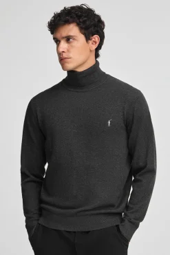 Polo Club Pulls*Pull gris foncé chiné à col roulé en laine mélangée avec broderie Rigby Go Vigoré Gris Foncé