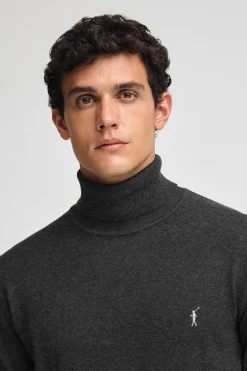 Polo Club Pulls*Pull gris foncé chiné à col roulé en laine mélangée avec broderie Rigby Go Vigoré Gris Foncé