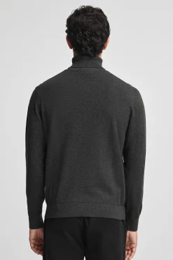 Polo Club Pulls*Pull gris foncé chiné à col roulé en laine mélangée avec broderie Rigby Go Vigoré Gris Foncé