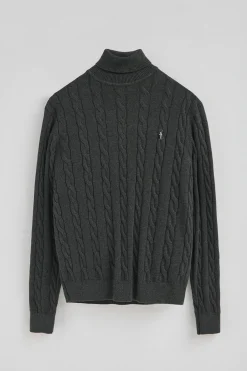 Polo Club Pulls*Pull gris foncé chiné à col roulé en maille tressée en laine mélangée avec broderie Rigby Go Vigoré Gris Foncé