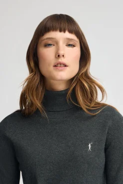Polo Club Pulls*Pull gris foncé chiné à col roulé en laine mélangée avec broderie Rigby Go Vigoré Gris Foncé
