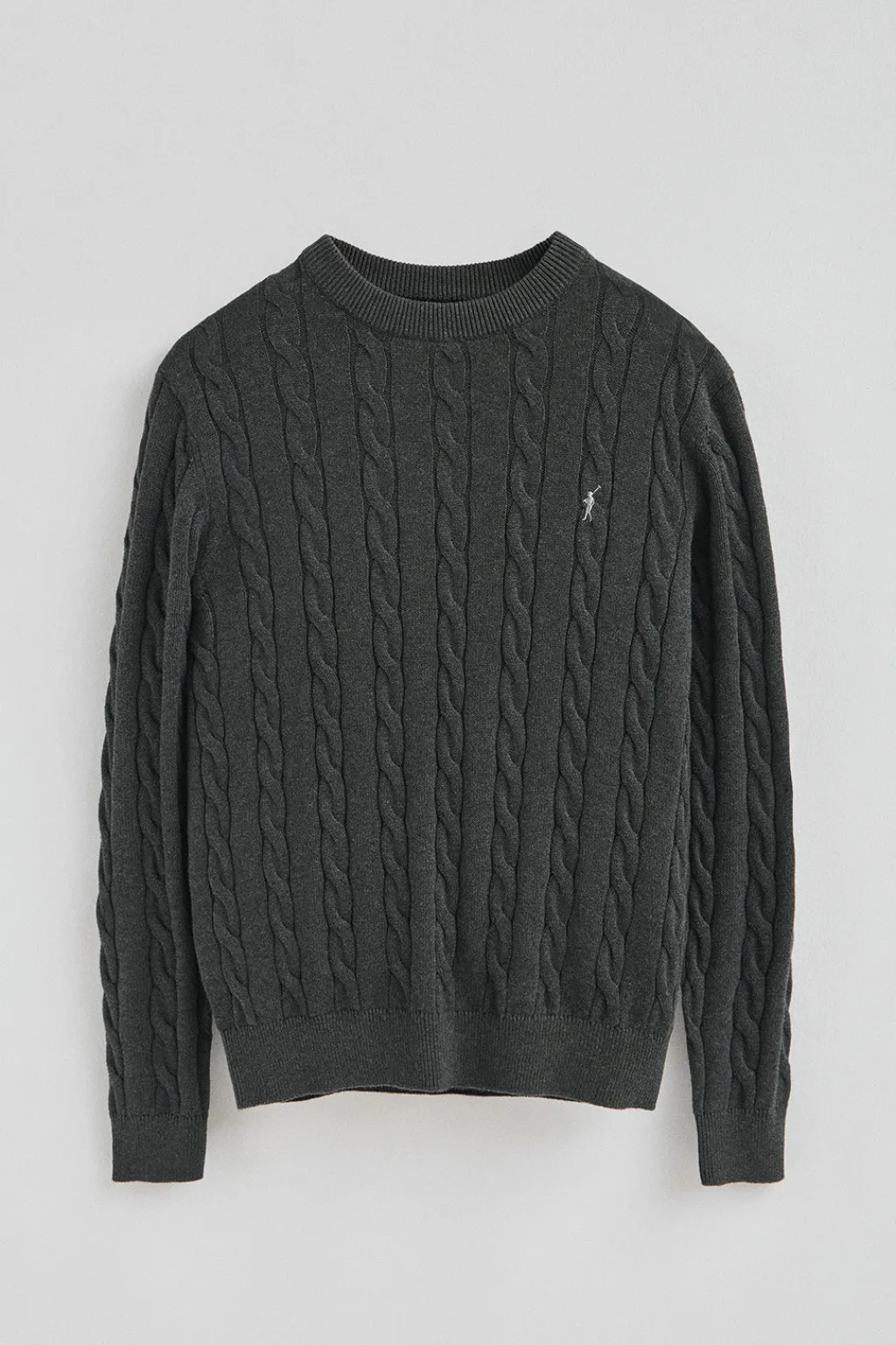 Polo Club Pulls*Pull gris foncé chiné en maille tressée en laine mélangée avec broderie Rigby Go Vigoré Gris Foncé