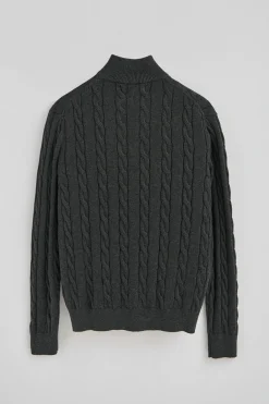 Polo Club Pulls*Pull gris foncé chiné en maille tressée en laine mélangée avec fermeture éclair partielle et broderie Rigby Go Vigoré Gris Foncé