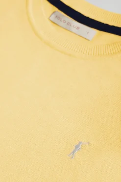 Polo Club Pulls*Pull jaune pâle en maille à col ras du cou à manches courtes et logo Rigby Go Jaune tendre