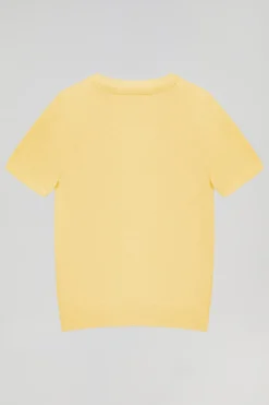 Polo Club Pulls*Pull jaune pâle en maille à col ras du cou à manches courtes et logo Rigby Go Jaune tendre