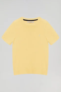 Polo Club Pulls*Pull jaune pâle en maille à col ras du cou à manches courtes et logo Rigby Go Jaune tendre