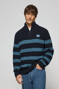 Polo Club Pulls*Pull Julen bleu et denim avec rayures et logo Bleu Marine
