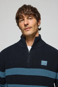 Polo Club Pulls*Pull Julen bleu et denim avec rayures et logo Bleu Marine