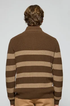 Polo Club Pulls*Pull Julen marron et sable avec rayures et logo Brun