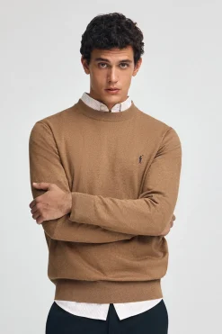 Polo Club Pulls*Pull marron chiné en laine mélangée et broderie Rigby Go Brun Chiné