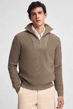 Polo Club Pulls*Pull à maille anglaise à écusson Marron Foncé Chiné