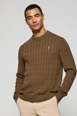 Polo Club Pulls*Pull moka en maille tressée à col ras du cou et broderie Rigby Go Mocca