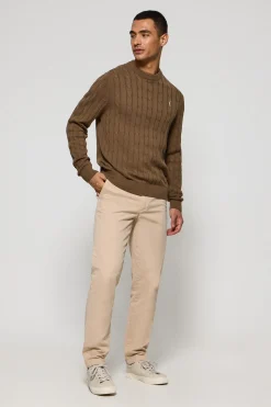 Polo Club Pulls*Pull moka en maille tressée à col ras du cou et broderie Rigby Go Mocca