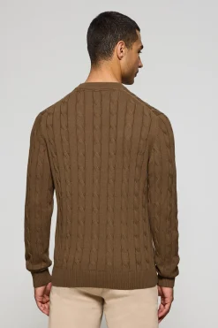 Polo Club Pulls*Pull moka en maille tressée à col ras du cou et broderie Rigby Go Mocca